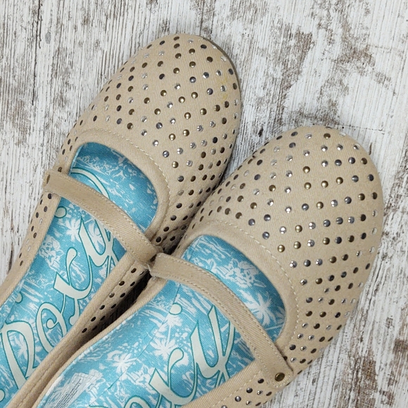 🟨NIB Roxy Metallic Studded Tan Canvas Flats - Picture 6 of 14